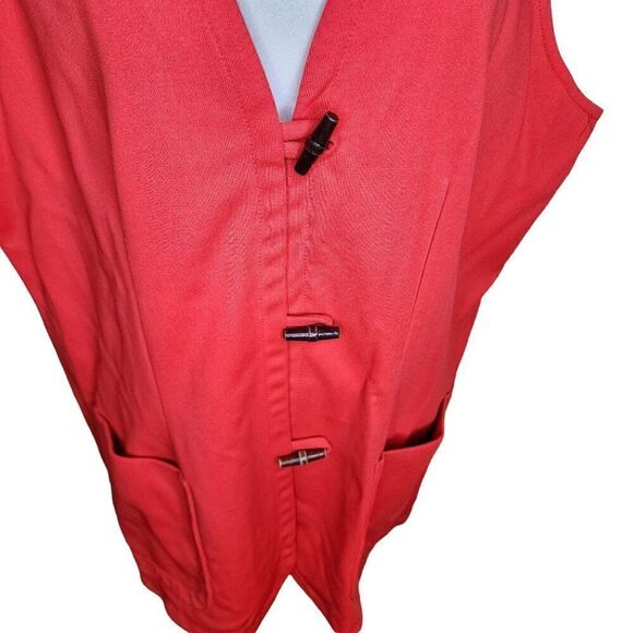 Vintage 70s Plus Size Button Vest Womans Size 2XL Red Pockets Toggle Buttons - Picture 2 of 8